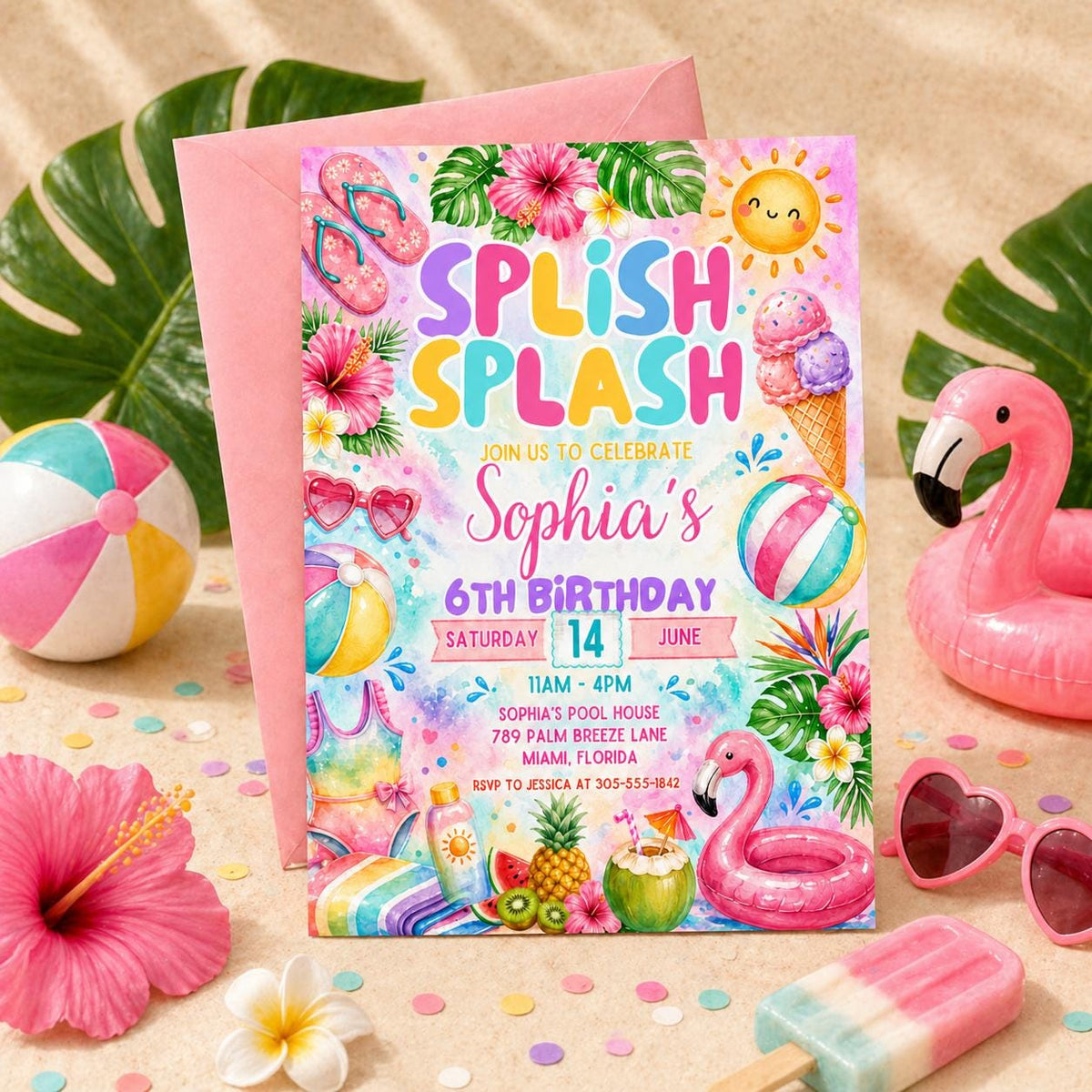 Splish Splash Pool Party Birthday Invitation — digital invitation, instant download