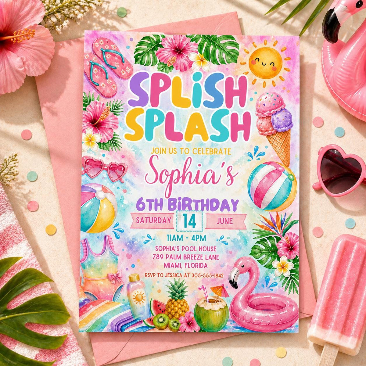 Splish Splash Pool Party Birthday Invitation — design view 2