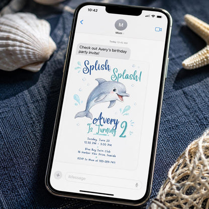 Splish Splash Watercolor Dolphin 2nd Birthday Invitation — invitation you personalize in Canva