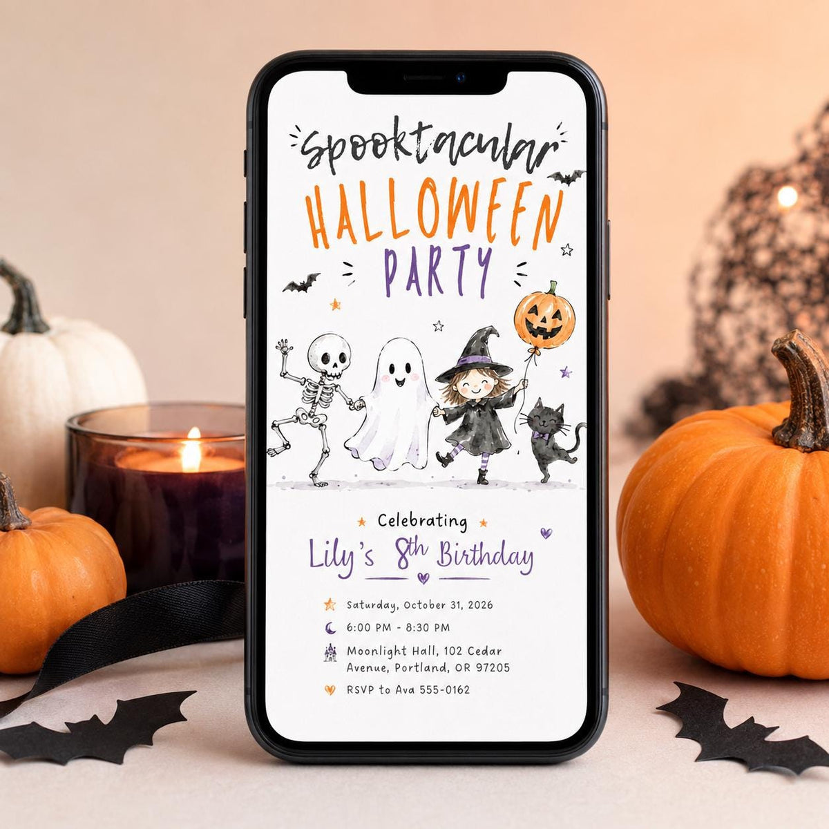 Spooky Kids Halloween Birthday Invitation — print-ready birthday party design from VoltBy