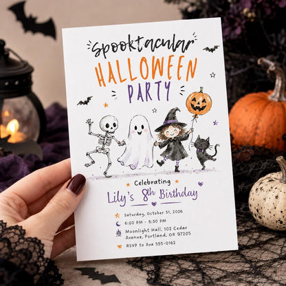 Spooky Kids Halloween Birthday Invitation — digital invitation, instant download