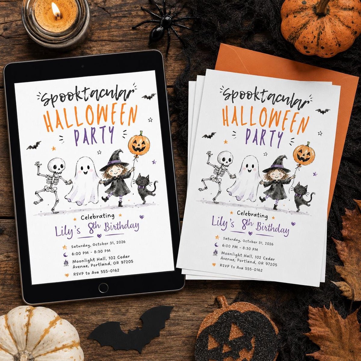 Spooky Kids Halloween Birthday Invitation — design view 2