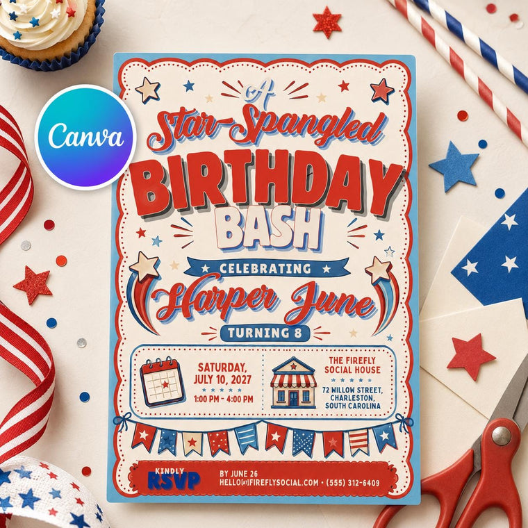 Star-Spangled Patriotic 8th Birthday Invitation