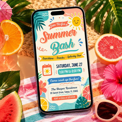 Summer Bash Invitation — print-ready birthday party design from VoltBy