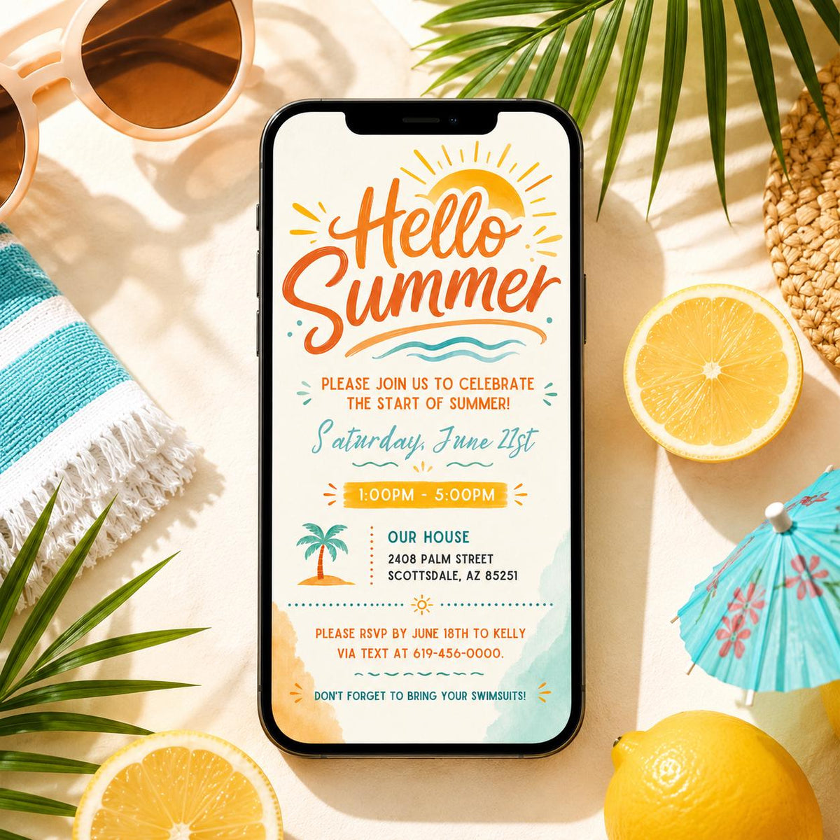 Sun End of School Party Invitation — invitation you personalize in Canva