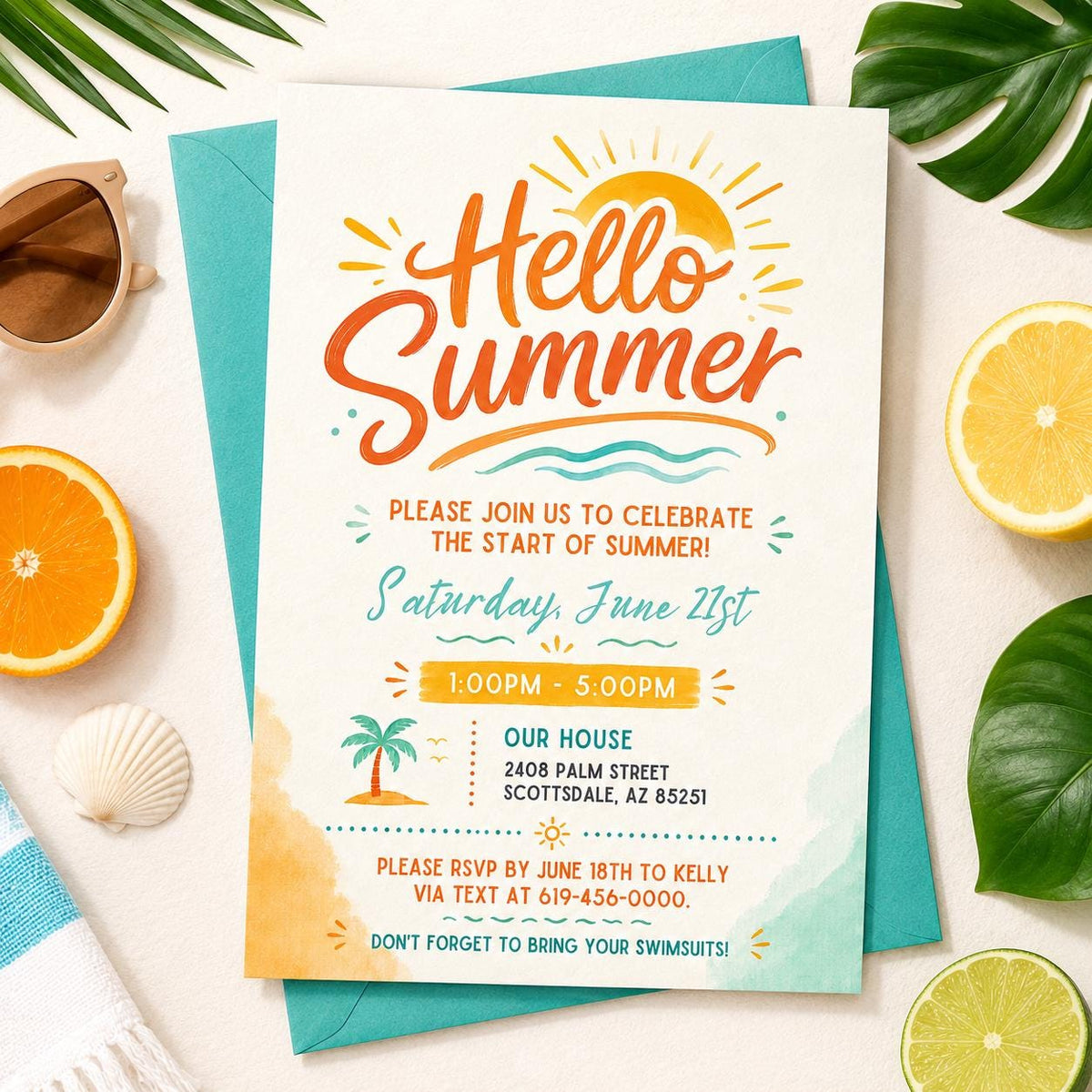 Sun End of School Party Invitation — print-ready end-of-year celebration design from VoltBy