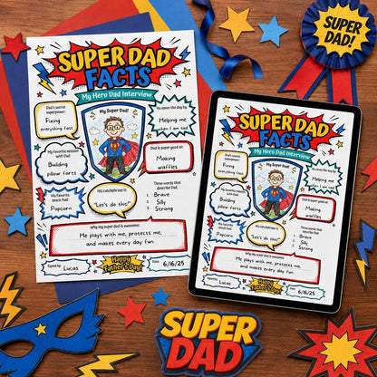 Super Dad Facts Father's Day Interview Worksheet — printable worksheet you personalize in Canva