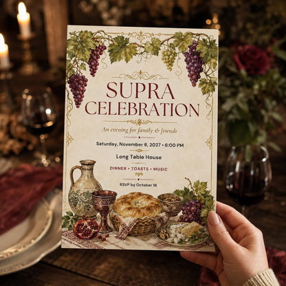 Supra Celebration Invitation — print-ready dinner party design from VoltBy