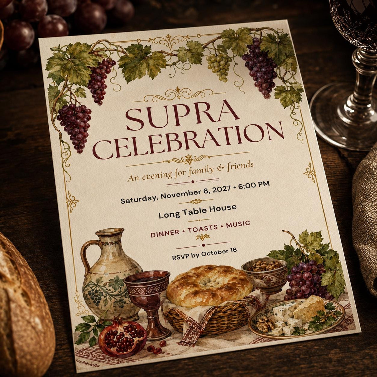 Supra Celebration Invitation — dinner party stationery by VoltBy