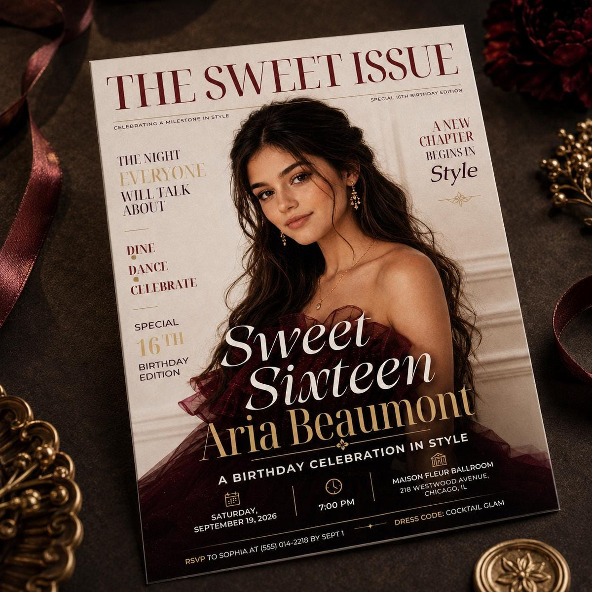 Sweet 16 Magazine Invitation — invitation you personalize in Canva