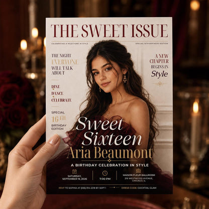 Sweet 16 Magazine Invitation — digital invitation, instant download