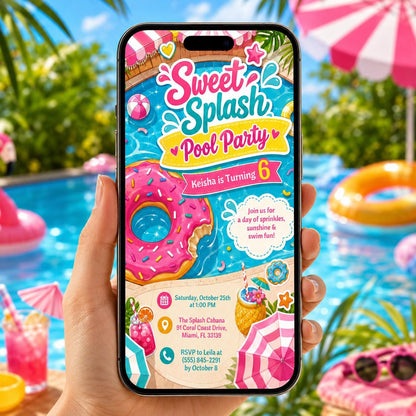 Sweet Splash Pool Party Invitation — invitation you personalize in Canva