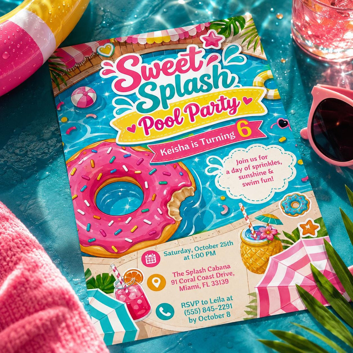 Sweet Splash Pool Party Invitation — digital invitation, instant download