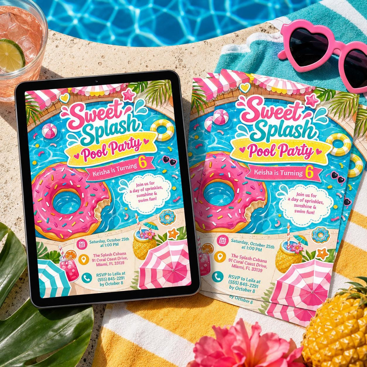 Sweet Splash Pool Party Invitation — pool party stationery by VoltBy