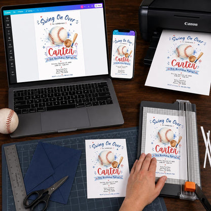 Swing On Over Baseball 9th Birthday Invitation — watercolor 9th birthday party design
