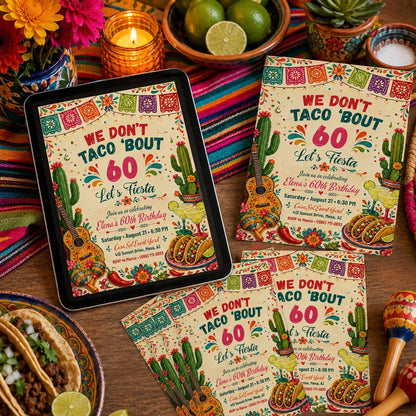 Taco 60th Birthday Invitation — 60th birthday party stationery by VoltBy