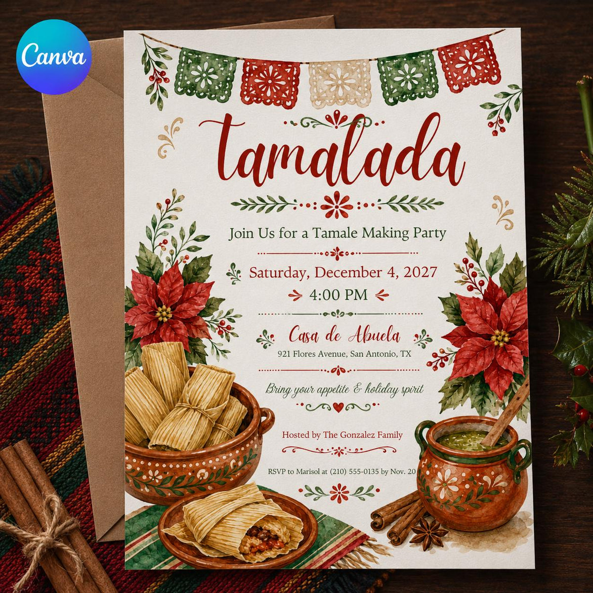 Tamalada Invitation — editable Canva template