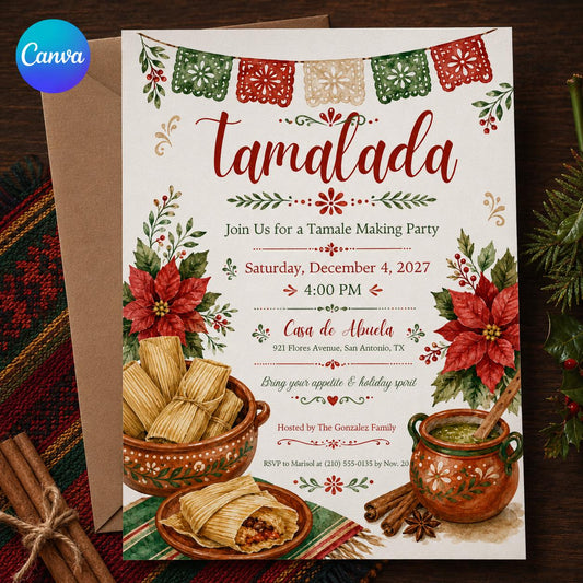 Tamalada Invitation — editable Canva template