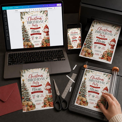 Teddy Bear Christmas 6th Birthday Invitation for Girls — print-ready 6th birthday party design from VoltBy