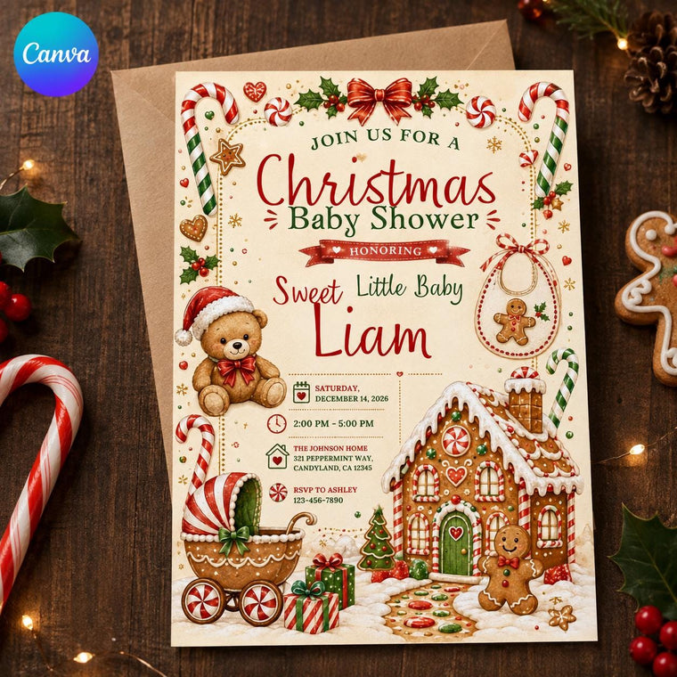 Teddy Bear Gingerbread Baby Shower Invitation