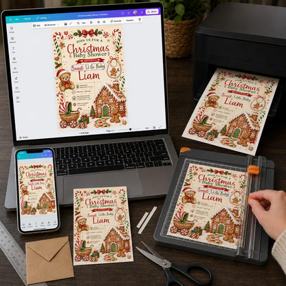 Teddy Bear Gingerbread Baby Shower Invitation — print-ready baby shower design from VoltBy