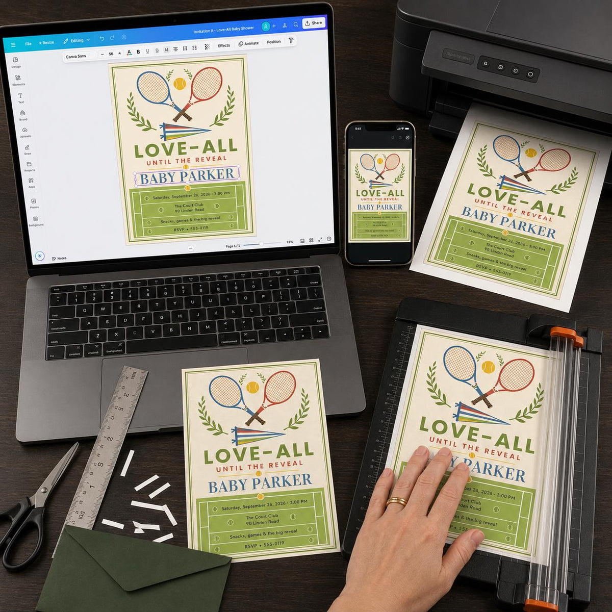 Tennis Gender Reveal Invitation — digital invitation, instant download