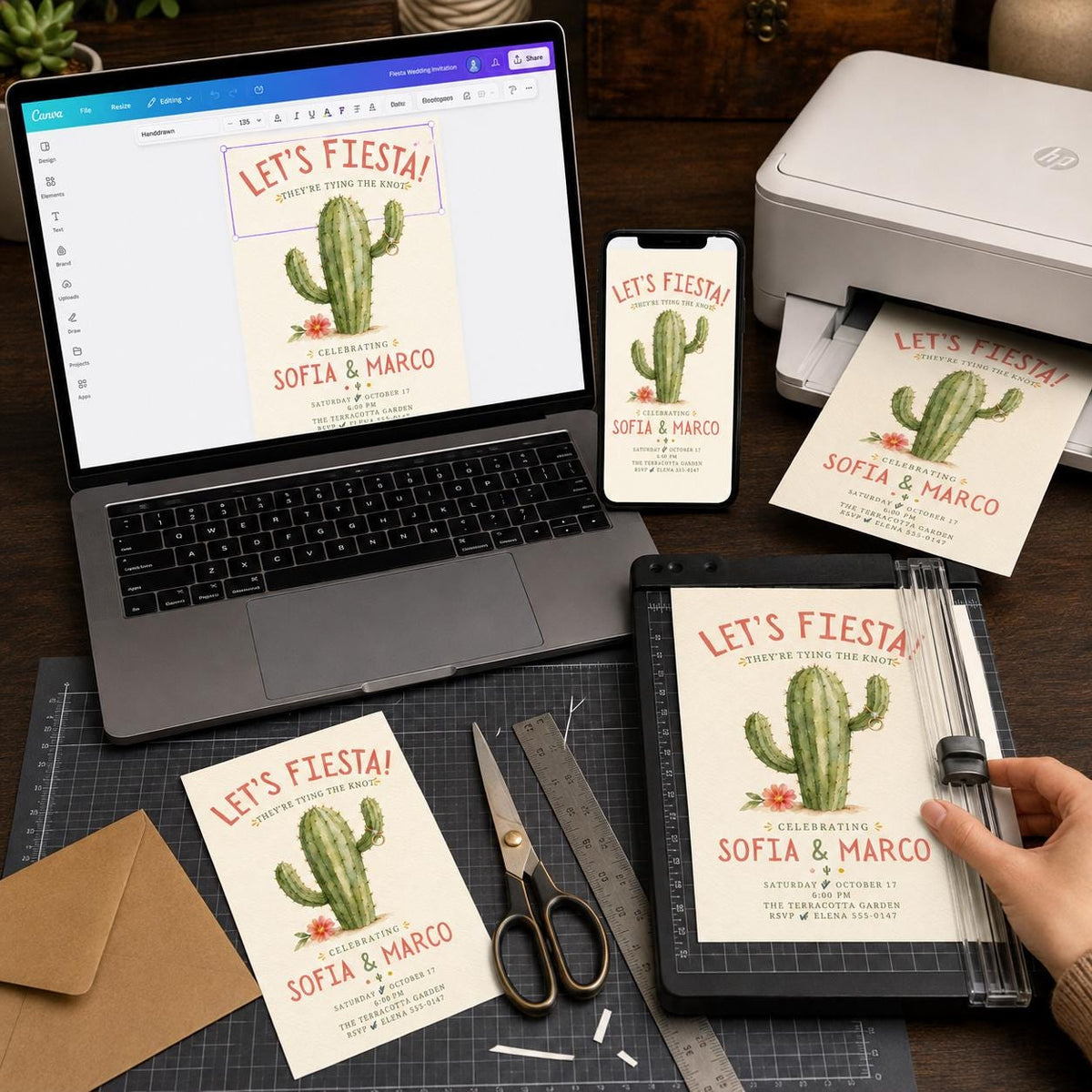 Terracotta Boho Fiesta Wedding Invitation — print-ready wedding design from VoltBy