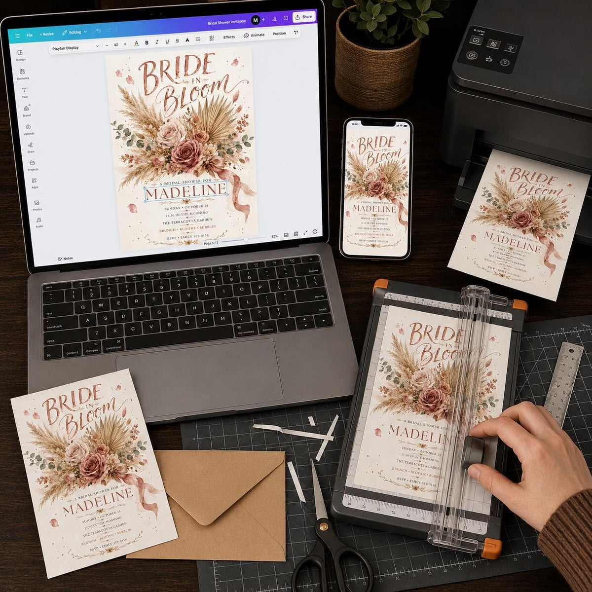 Terracotta Floral Boho Bridal Shower Invitation — digital invitation, instant download