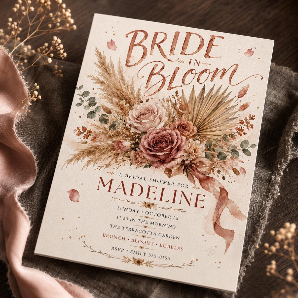 Terracotta Floral Boho Bridal Shower Invitation — bridal shower stationery by VoltBy