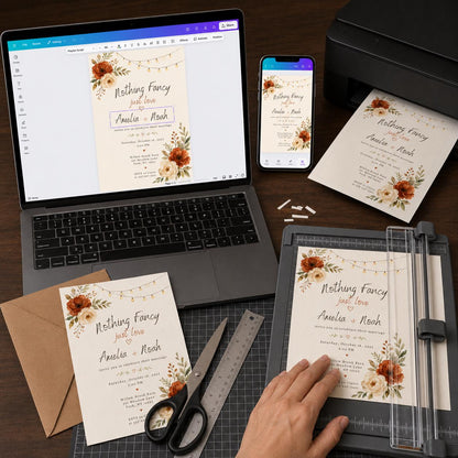 Terracotta Floral Rustic Fall Wedding Invitation — invitation you personalize in Canva