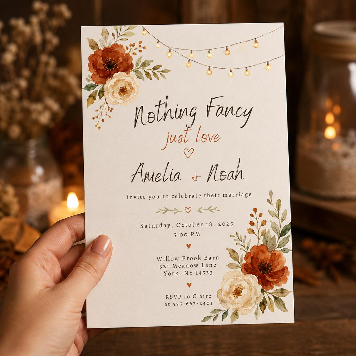 Terracotta Floral Rustic Fall Wedding Invitation — print-ready wedding design from VoltBy