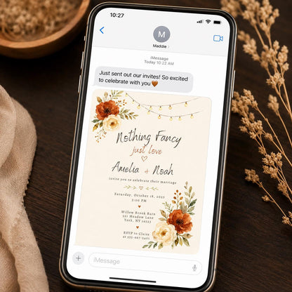 Terracotta Floral Rustic Fall Wedding Invitation — digital invitation, instant download