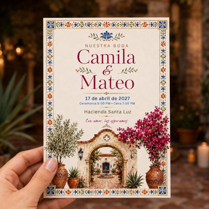 Terracotta Floral Spanish Wedding Invitation — invitation you personalize in Canva