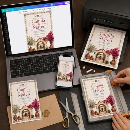 Terracotta Floral Spanish Wedding Invitation — print-ready wedding design from VoltBy