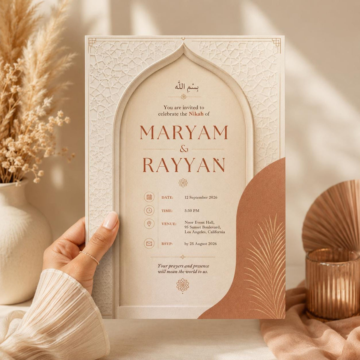 Terracotta Modern Boho Nikah Invitation — invitation you personalize in Canva