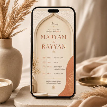 Terracotta Modern Boho Nikah Invitation — print-ready nikah ceremony design from VoltBy