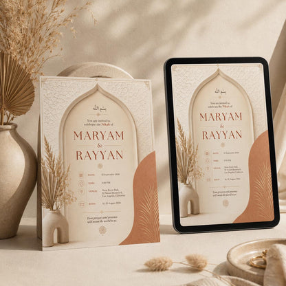Terracotta Modern Boho Nikah Invitation — digital invitation, instant download