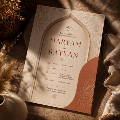 Terracotta Modern Boho Nikah Invitation — nikah ceremony stationery by VoltBy