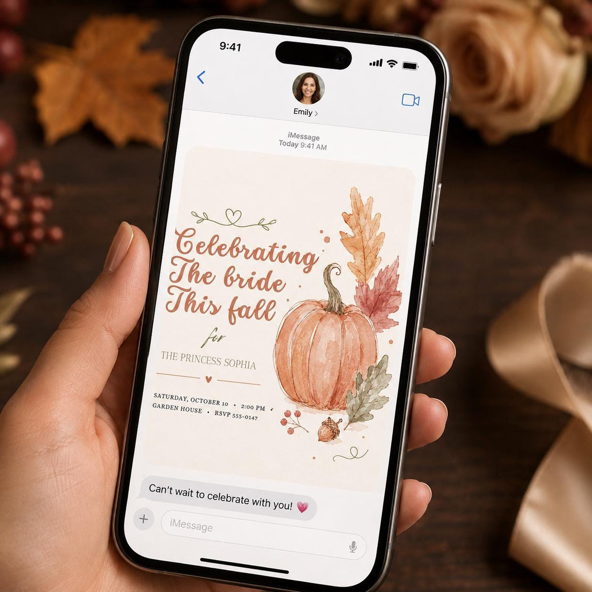 Terracotta Rustic Fall Bridal Shower Invitation — pumpkin design