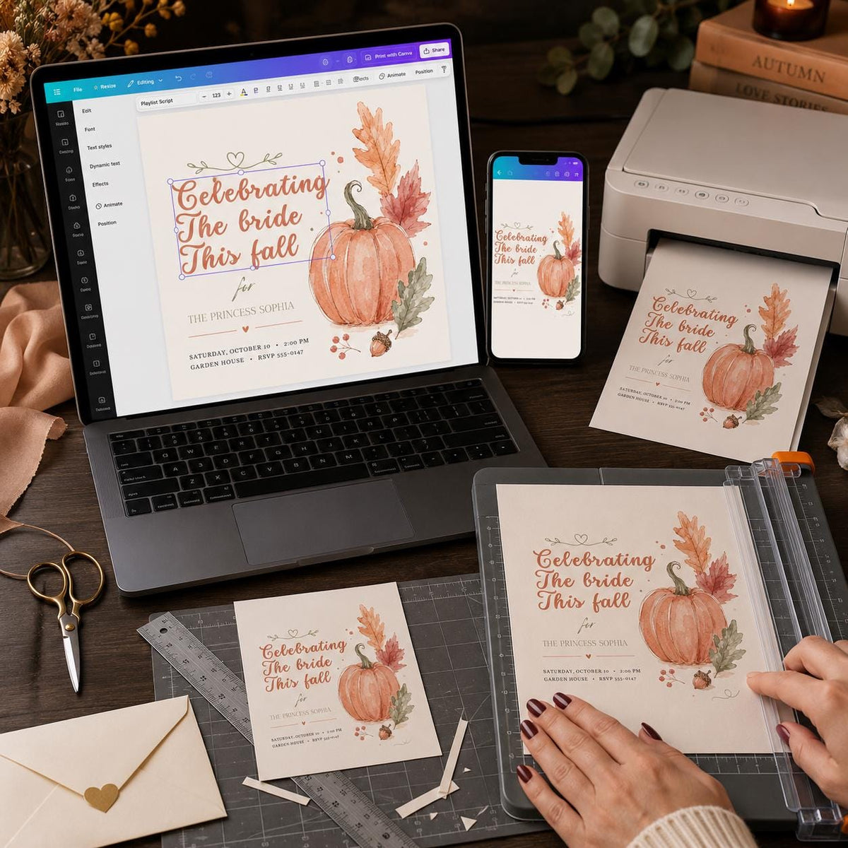 Terracotta Rustic Fall Bridal Shower Invitation — print-ready bridal shower design from VoltBy