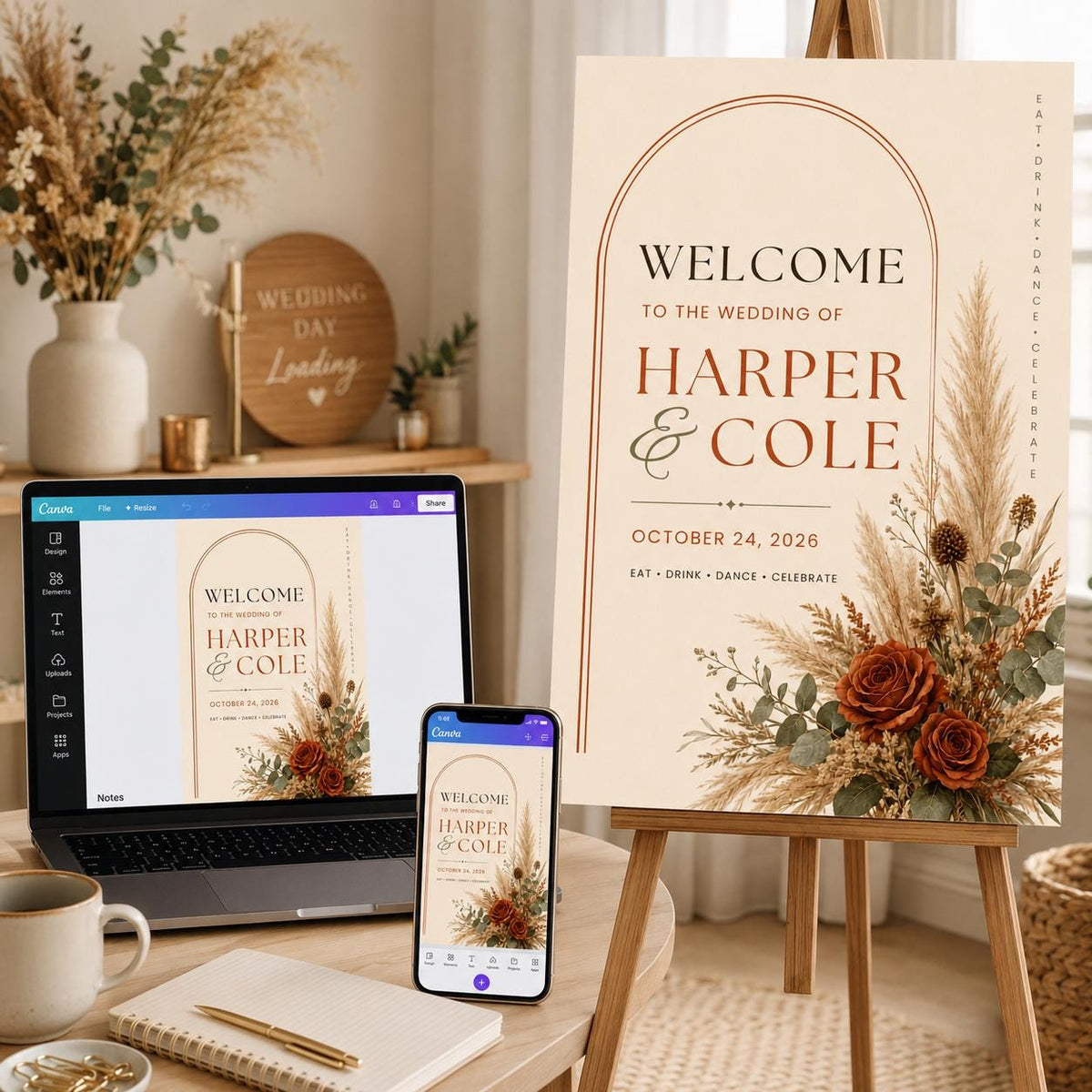 Terracotta Rustic Fall Wedding Welcome Sign — boho wedding design
