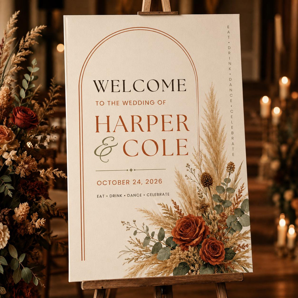 Terracotta Rustic Fall Wedding Welcome Sign — digital welcome sign, instant download
