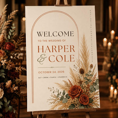 Terracotta Rustic Fall Wedding Welcome Sign — digital welcome sign, instant download