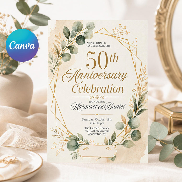 Green and Gold 50th Anniversary Invitation