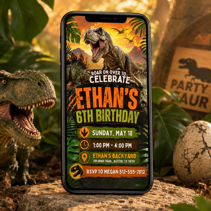 6th Birthday Dinosaur Invitation, 6th Boy Invitation, 6Th Birthday Invitation, Canva Template __etsy:8045801868