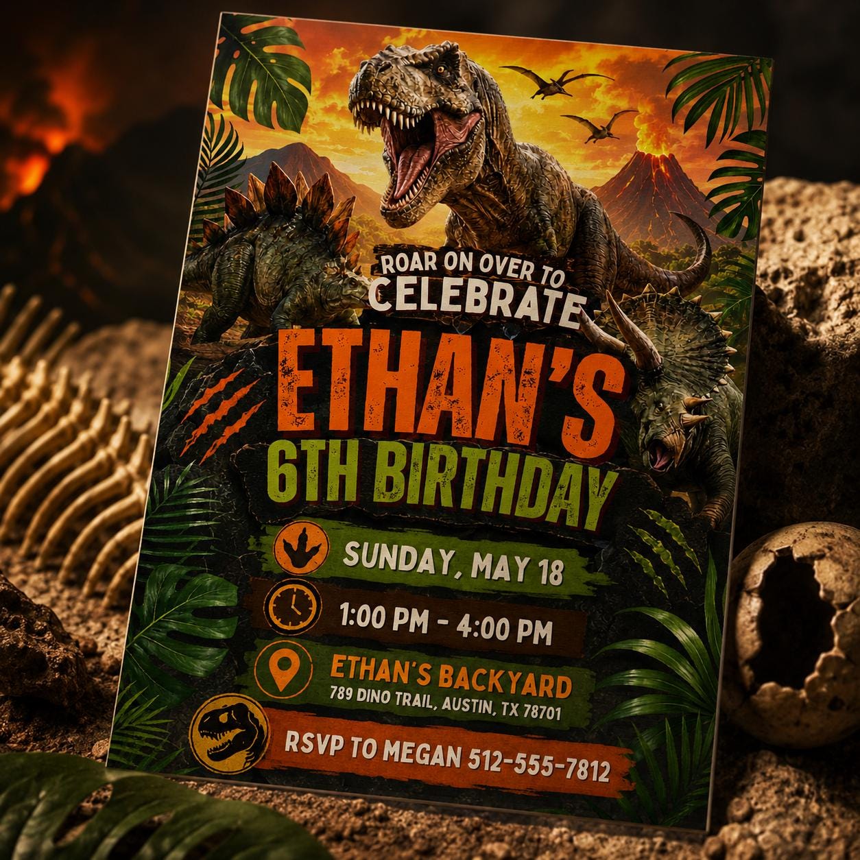 6th Birthday Dinosaur Invitation, 6th Boy Invitation, 6Th Birthday Invitation, Canva Template __etsy:8093712869