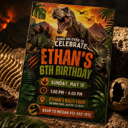 6th Birthday Dinosaur Invitation, 6th Boy Invitation, 6Th Birthday Invitation, Canva Template __etsy:8093712869