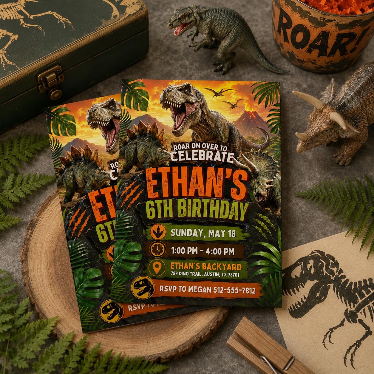 6th Birthday Dinosaur Invitation, 6th Boy Invitation, 6Th Birthday Invitation, Canva Template __etsy:8093712879