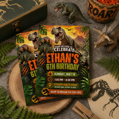 6th Birthday Dinosaur Invitation, 6th Boy Invitation, 6Th Birthday Invitation, Canva Template __etsy:8093712879