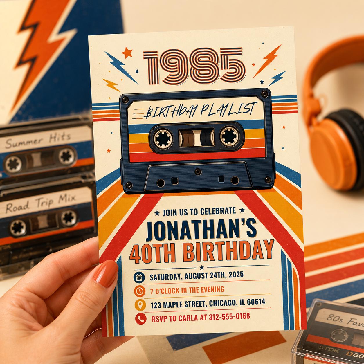 40th Birthday Invitation, Back to 80's Vintage Birthday Invite, Vintage 1985 Birth Year Party Invite, Back In 1985, Editable Canva Template __etsy:8062999123